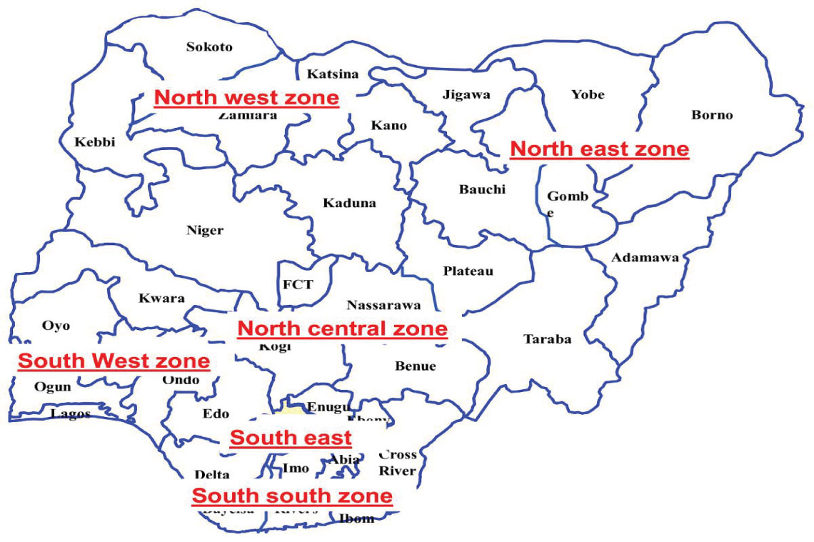 NIGERIA MAP SHOWING GEOGRAPHICAL ZONES 1 