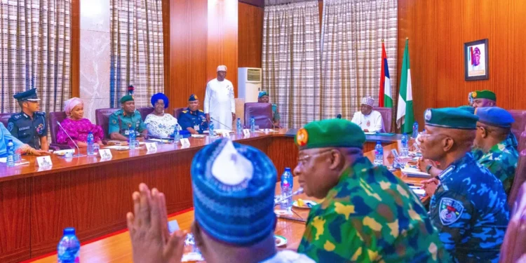 Pres. Tinubu, service chiefs, IGP in closed door meeting at presidential villa